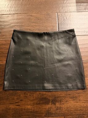 House of Harlow 1960 Black Faux Leather Mini Skirt with Stud Detail